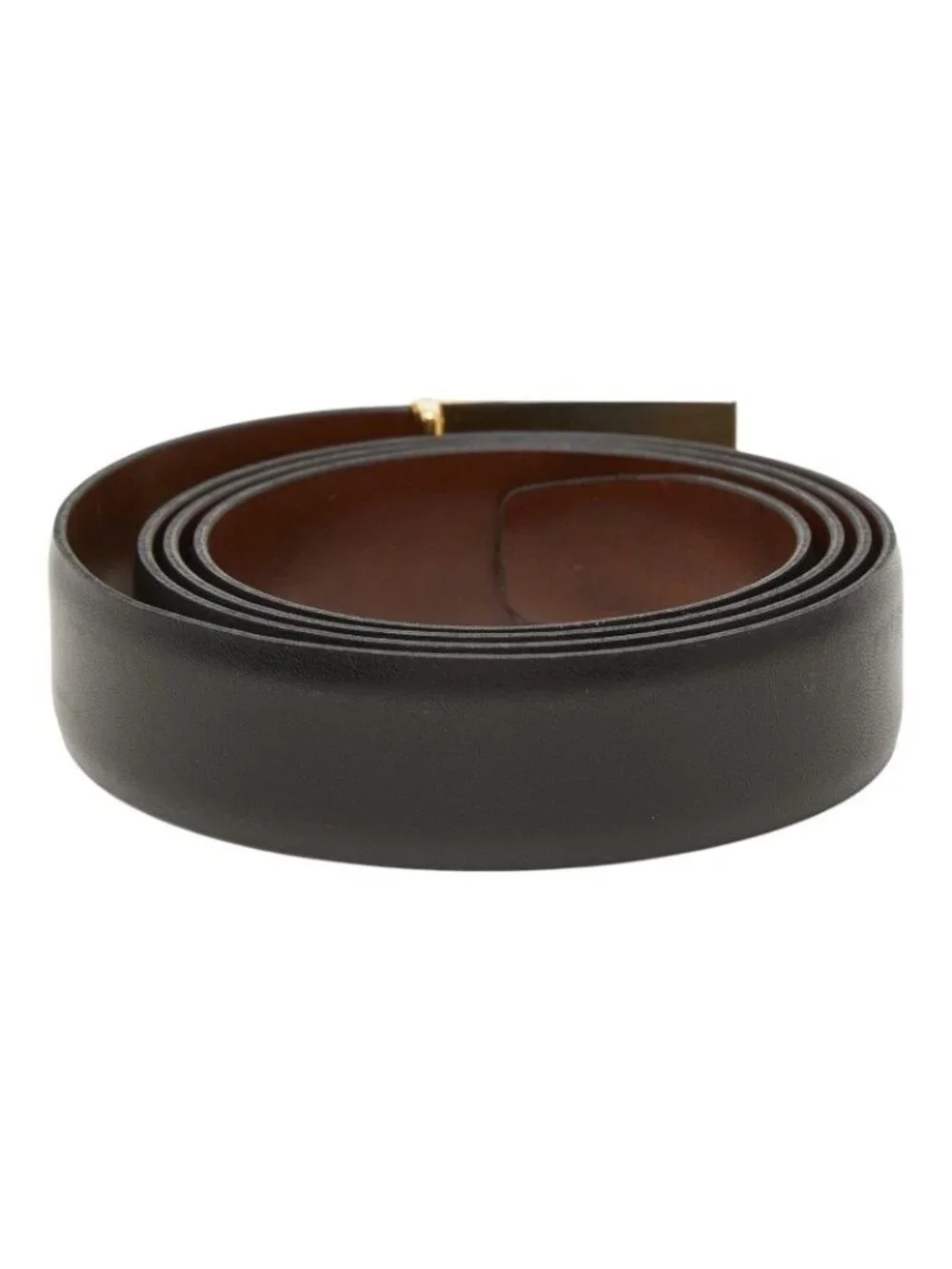 Saint Laurent Vintage Logo Belt Black Brown Leather Plated